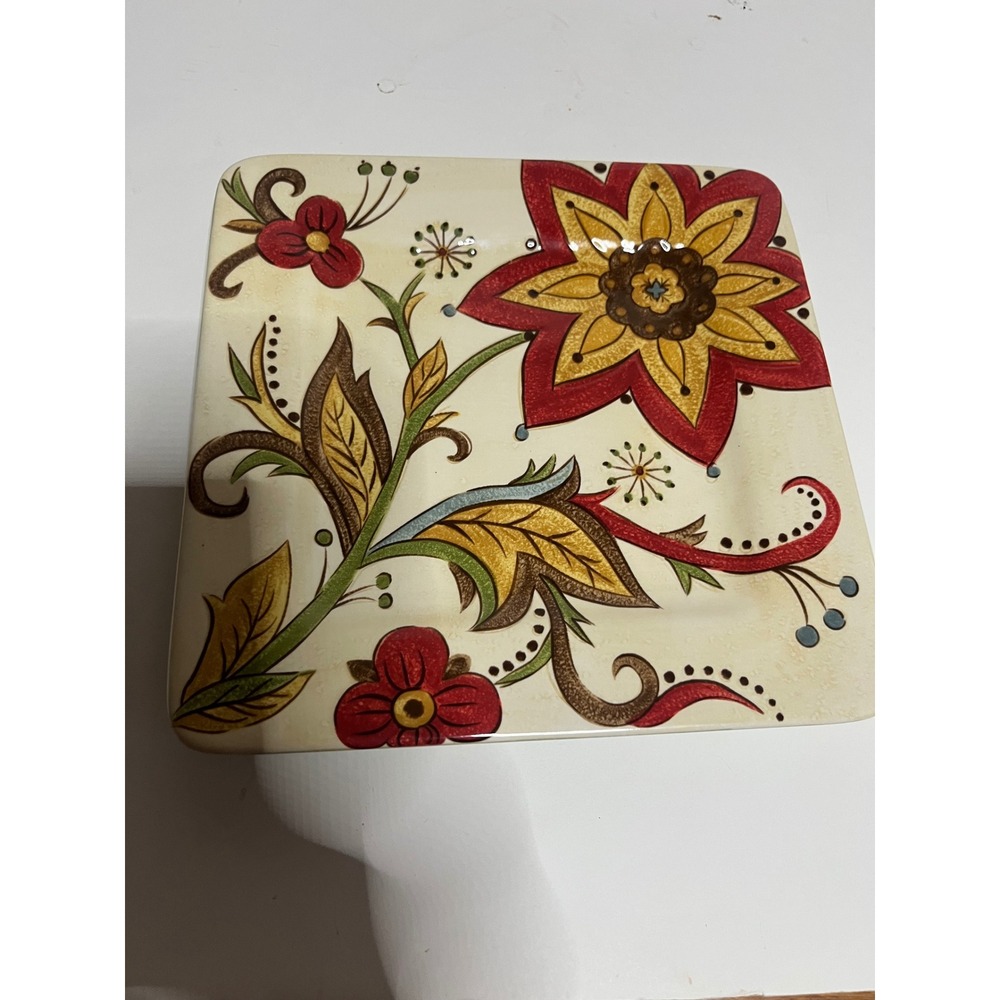 Pier 1 Imports Carynthum Hand Painted Earthenware Square Salad Plate Floral